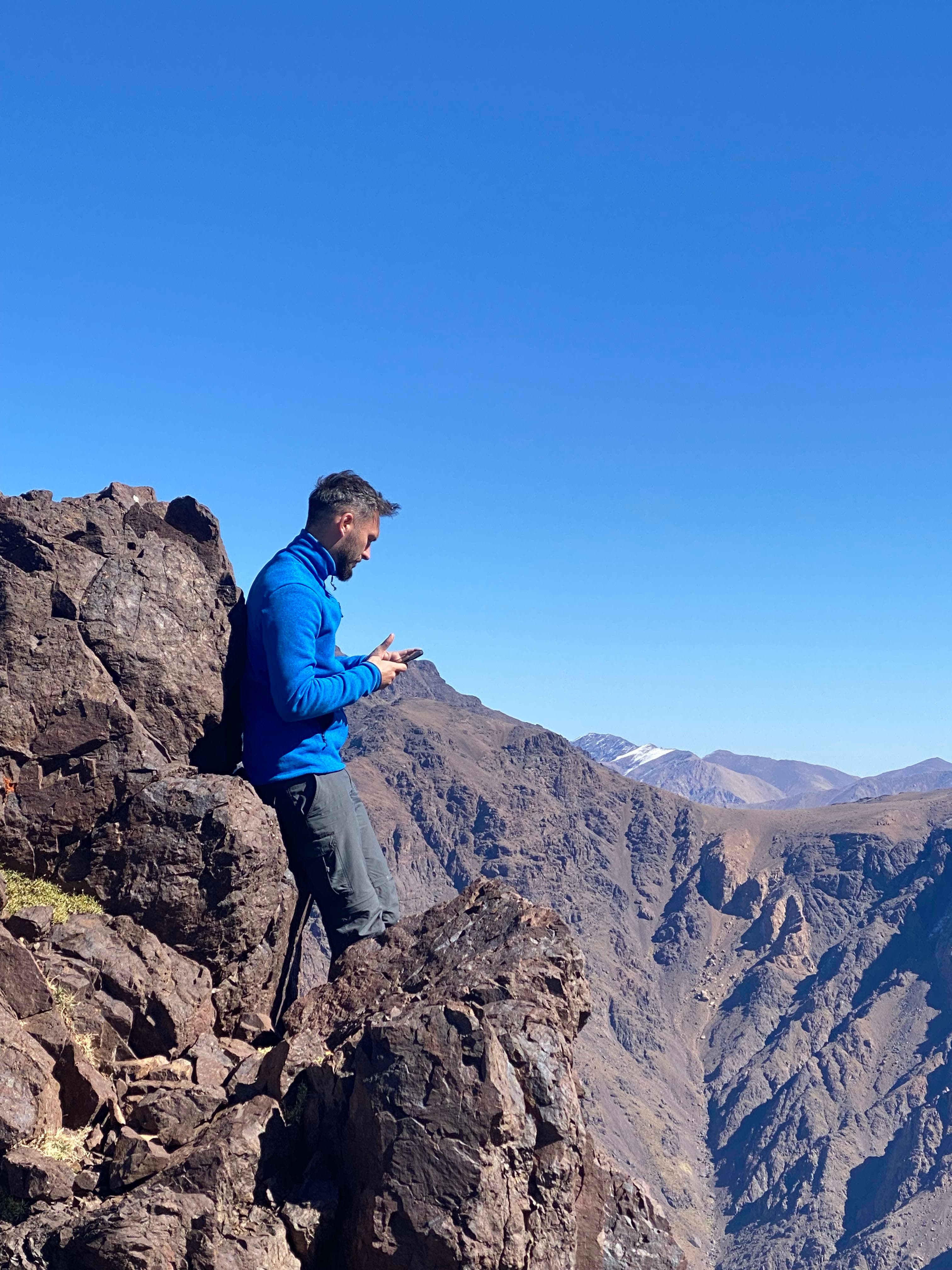 Trekkers on the Mount Toubkal trail in Morocco's High Atlas Mountains